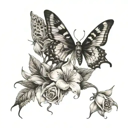 Roses And Lilies With Moths Flying