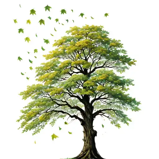 Adult Tree Full Of Leaves With Some Falling