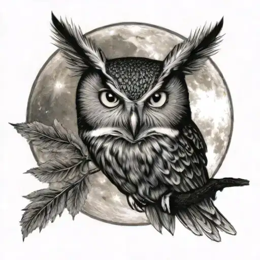 Owl In Front Of The Moon