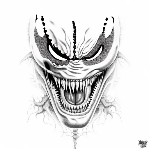 Venom Portrait With Open Mouth And Bloody Teeth