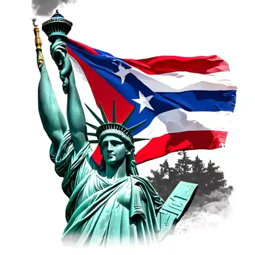 Staue Of Libertiy With Puerto Rican Flag
