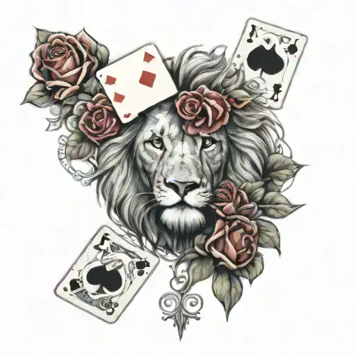 Lion With Playing Cards And Roses