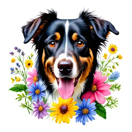 Wild Flowers And Dog