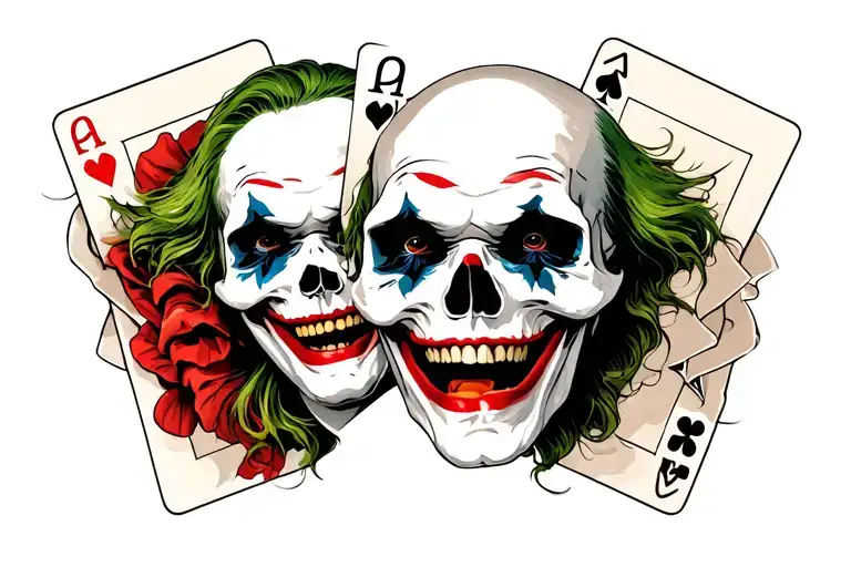 Joker Skull Holding Up Joker Playing Card While Laughing