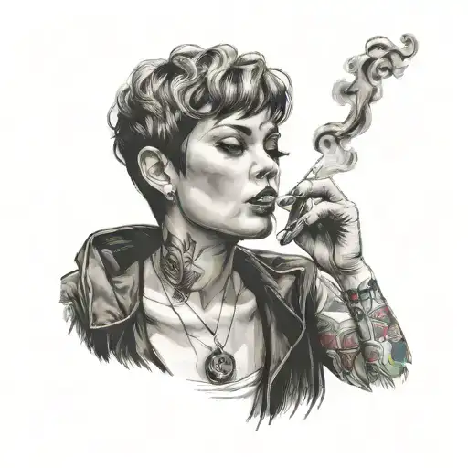 Short Hair Woman Smoking Cigarette