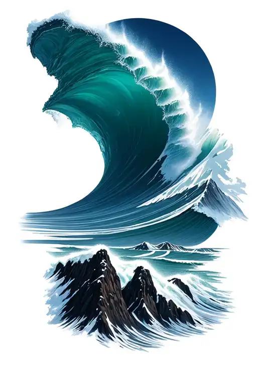 Surf And Snow Capped Mountains