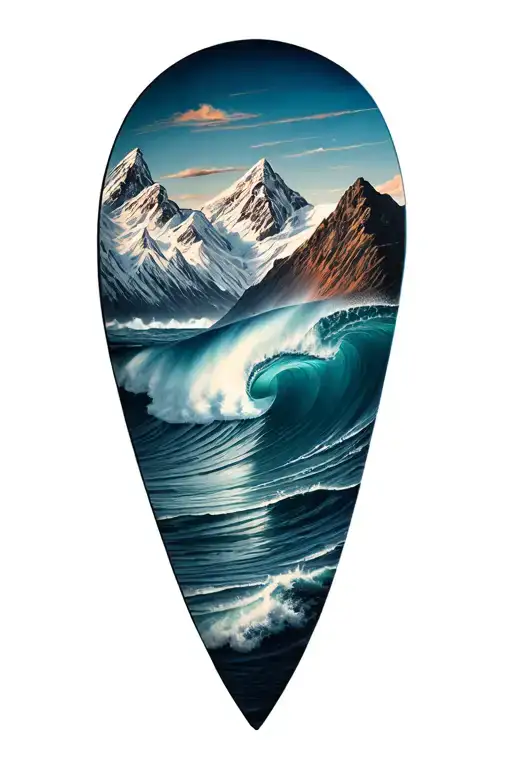 Surf And Snow Capped Mountains