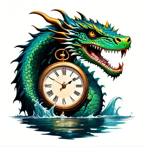 Fist & Sand Clock Rising From Water Dragon