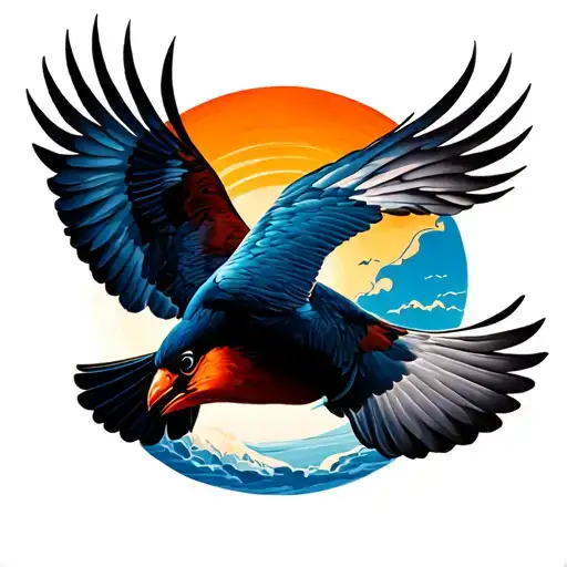 Bird Flying In Direction Of The Sun