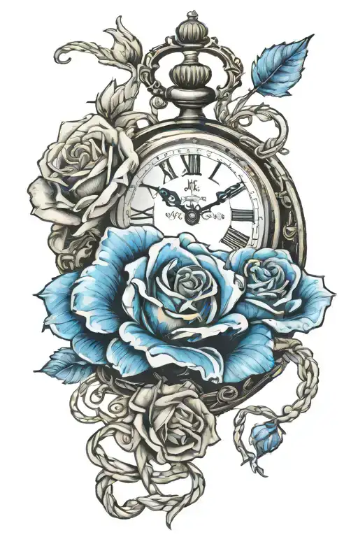 Pocket Watch Blue Rose Intertwined