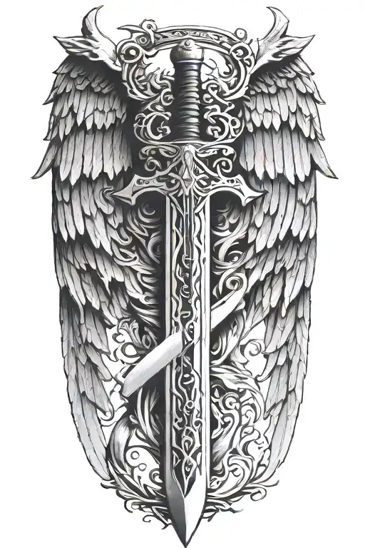 A Think Simple Longsword With One Side Wing In Simple Background