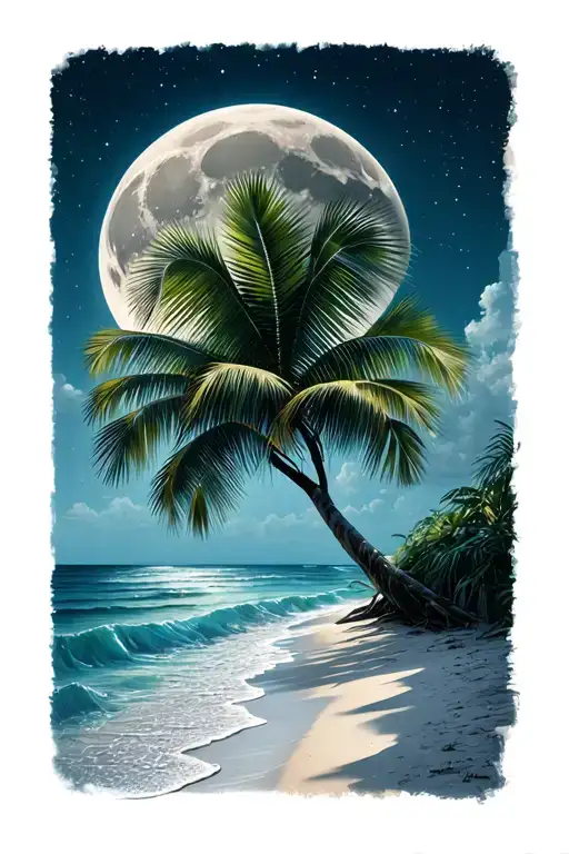 Palmetto Tree On Beach With Moon