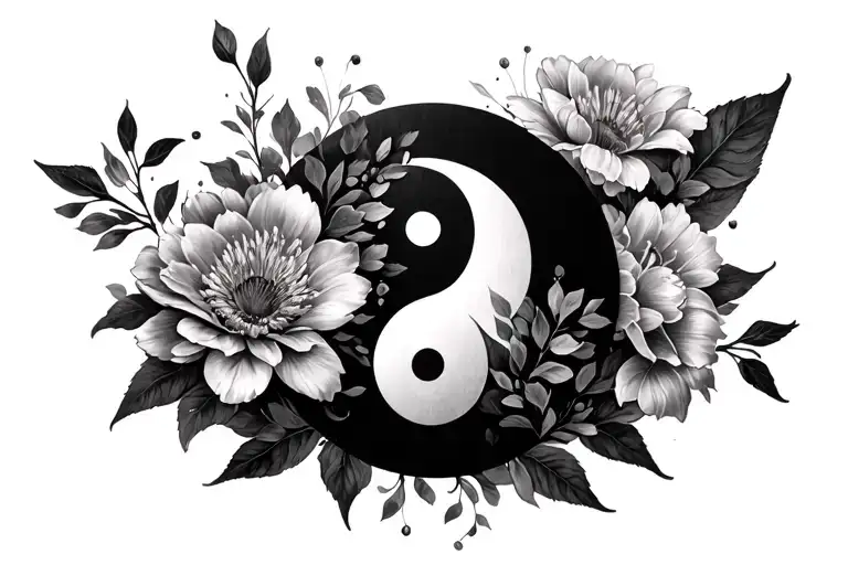 Flower And Ying Yang Symbol Surrounded