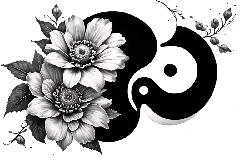 Flower And Ying Yang Symbol
