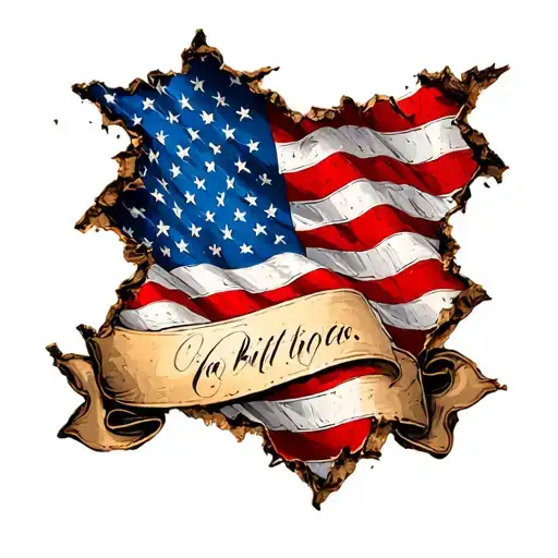 Torn Usa Flag With Banner Sleave