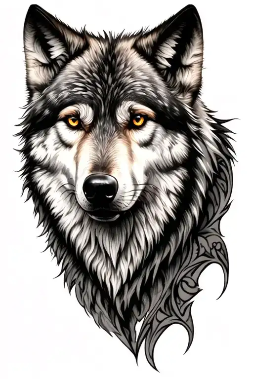 Realism Black And Grey Wolf Head Tattoo Design