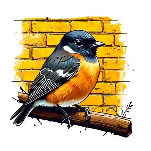 Yellow Brick Wall With A Robin
