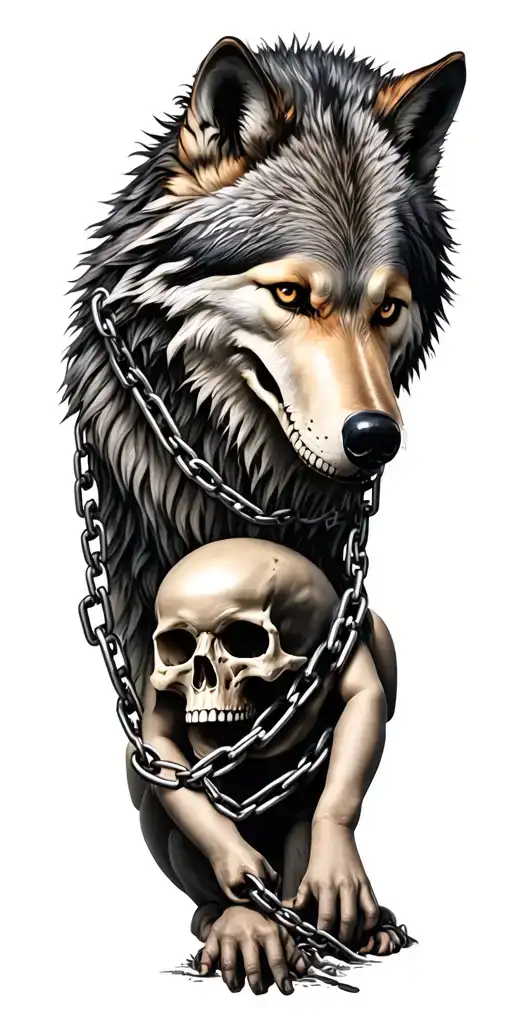 Skull Baby Chained Huge Wolf