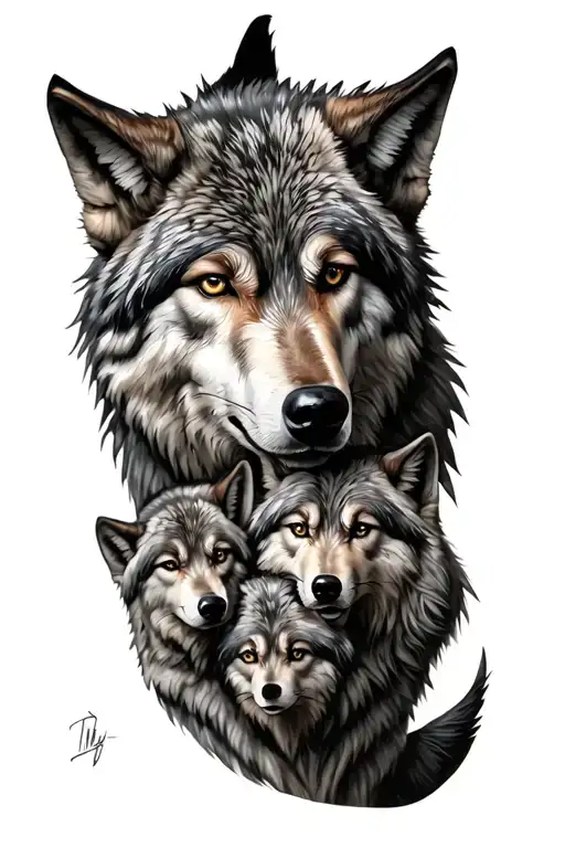 Wolf Protecting His Family