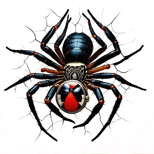 Cracked Watch With Black Widow Spider Crawling
