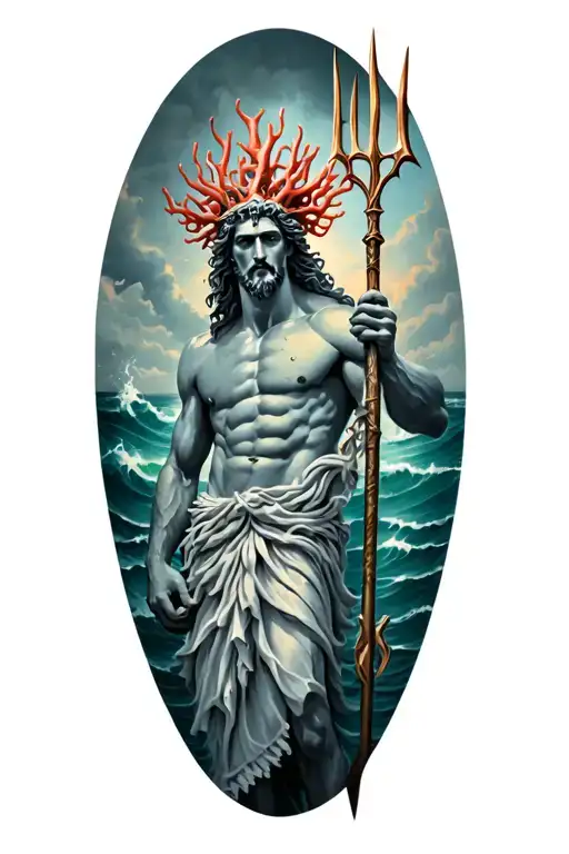 Poseidon With A Coral Crown And Trident