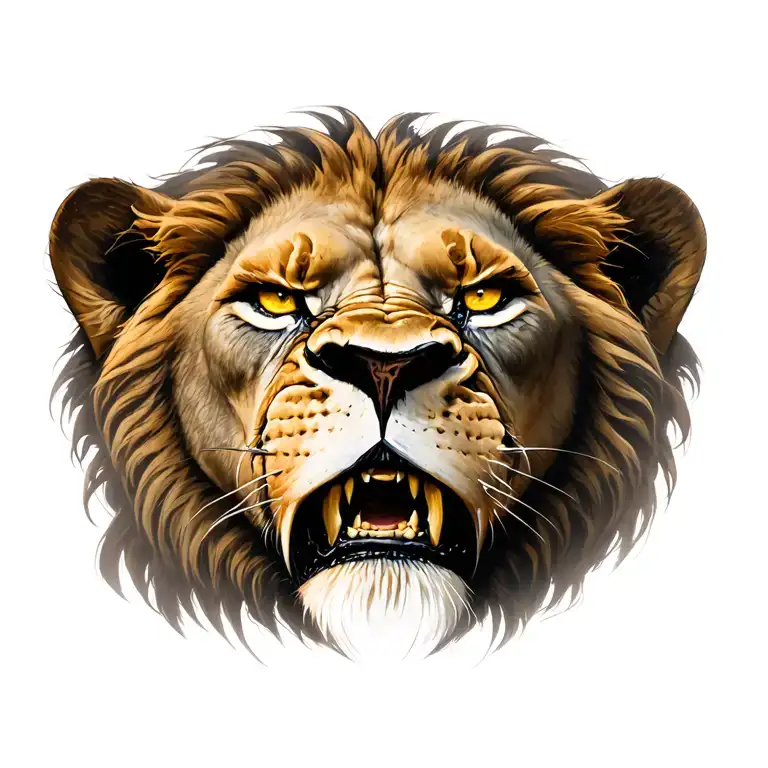 Angry Lion With A Scar On The Eye And Yellow Eyes