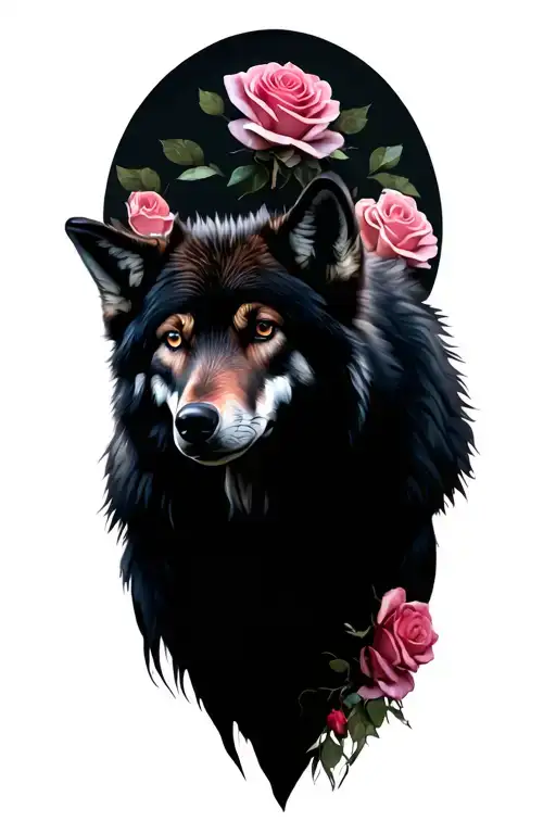 Wolf With Its Cria And Rosas