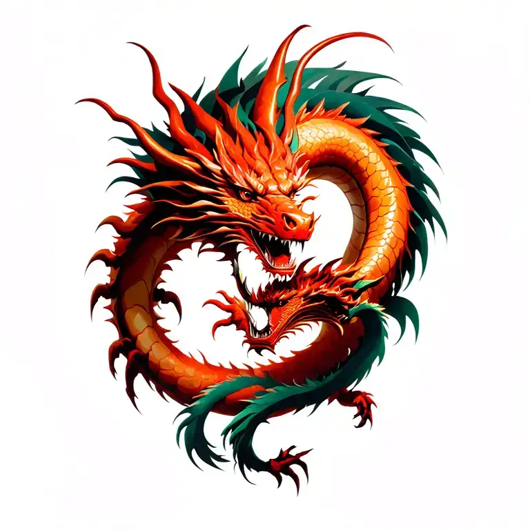 Gold Dragon Fighting Red Dragon