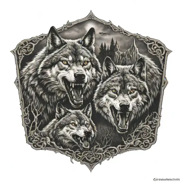 Two Wolves Facing Each Mouth Open Cemetery Background Scary