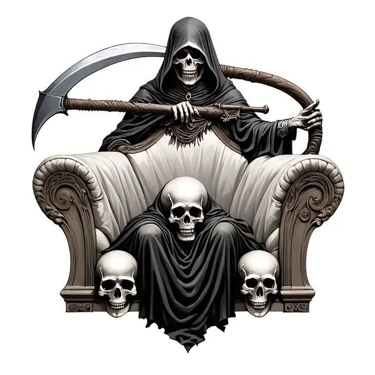 Grim Reaper On Throne With Scythe And Skulls