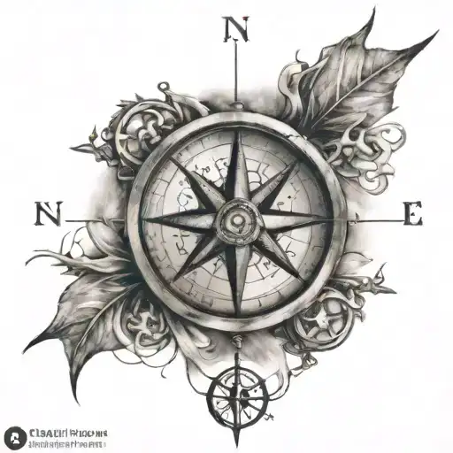 Cross And Compass Rose Intertwined