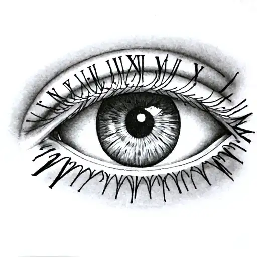 Eye With Roman Numerals Around It On Hand Tattoo Design