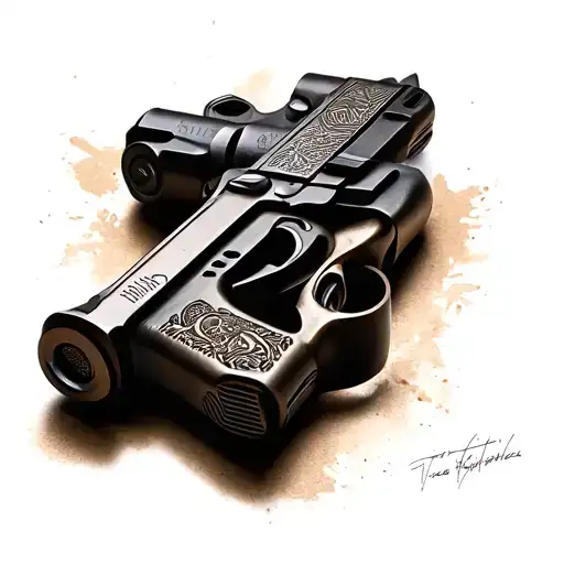 A Realistic Portrait Of A Gun With Intricate Details And Shading