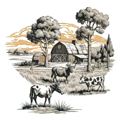 A Stylized Wildfire Scene With Farmyard