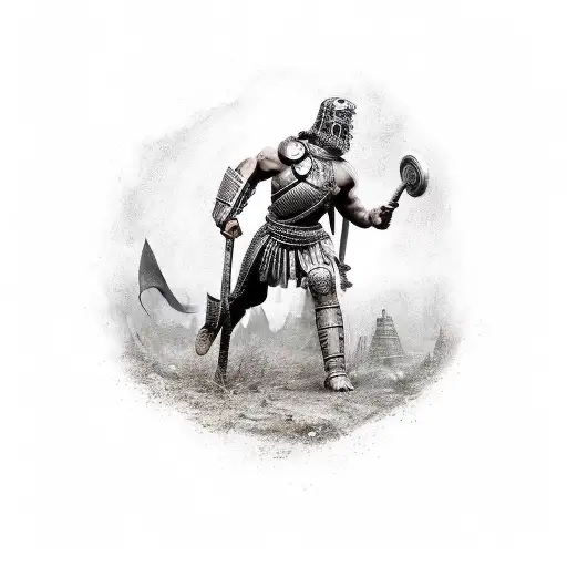 Human Spartan Warrior Walking Up Ancient Ruins Stars