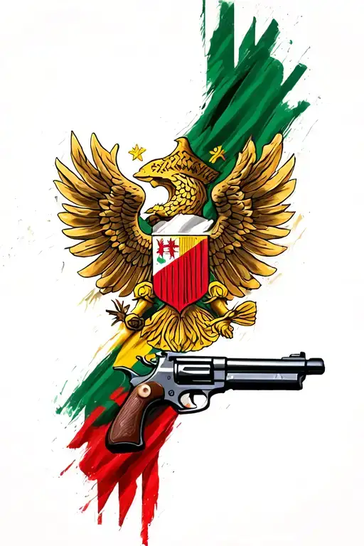 Ossetian Flag And Guns