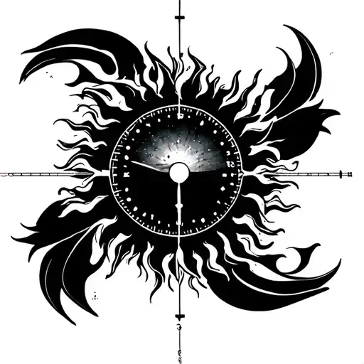 A Tattoo Of A Sun With A Time And Balance Depicted In It