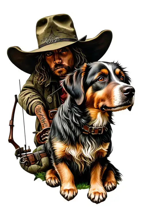 Hunter With Bow And Dog