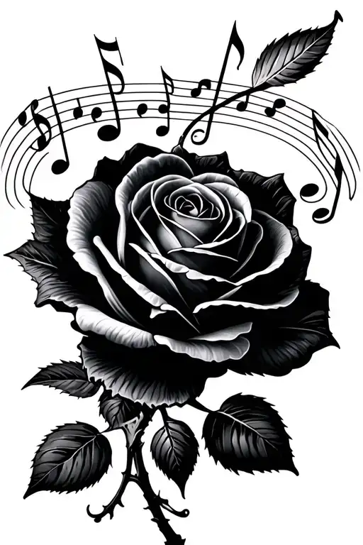 Feminine Rose And Music Notes