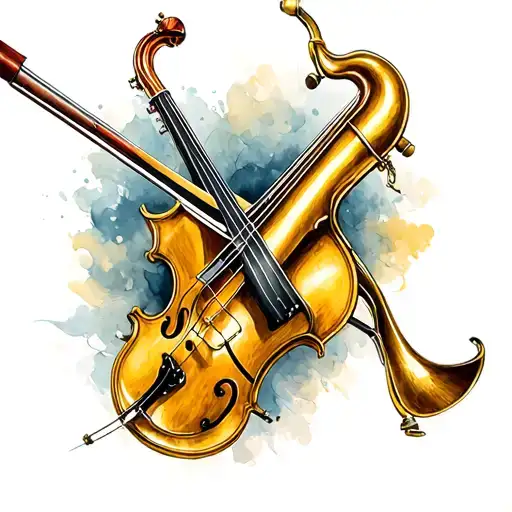 Jazz Instrument And Bow Intertwined