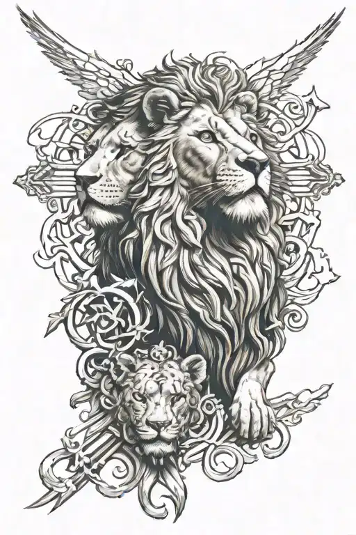 God And Lion With Crosses Horizontally A Scar