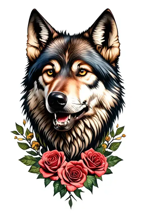 Steampunk Wolf Head With Roses
