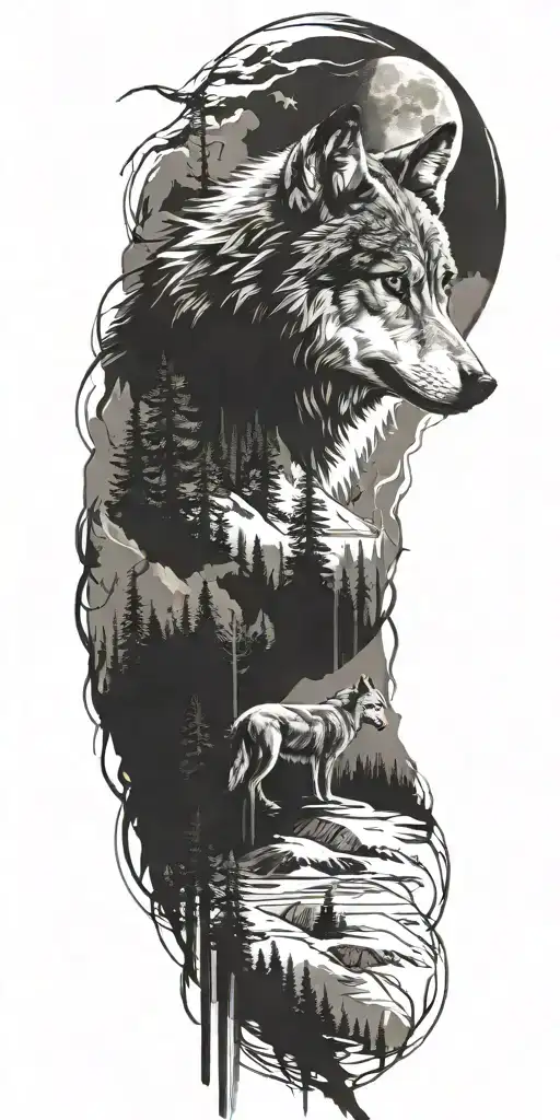 Wolf And Forest And Mountains