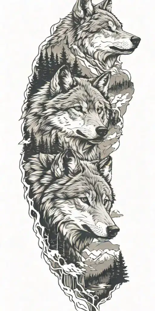 Wolf And Forest And Mountains