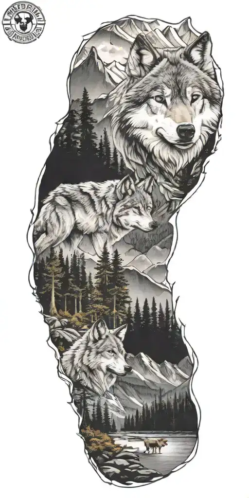 Wolf And Forest And Mountains