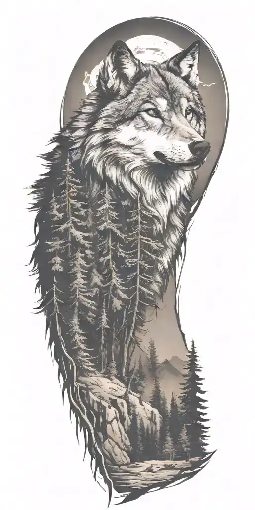 Wolf And Forest And Mountains