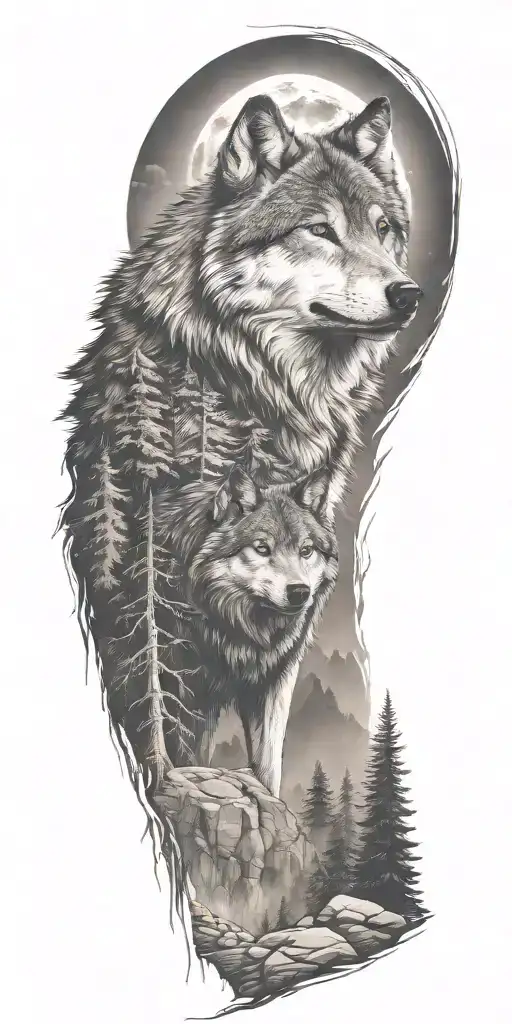 Wolf And Forest And Mountains