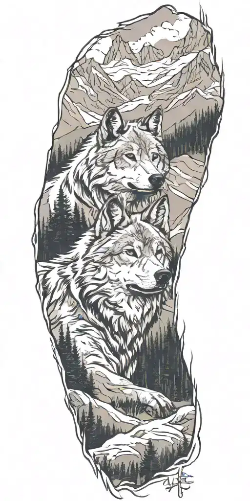 Wolf And Forest And Mountains