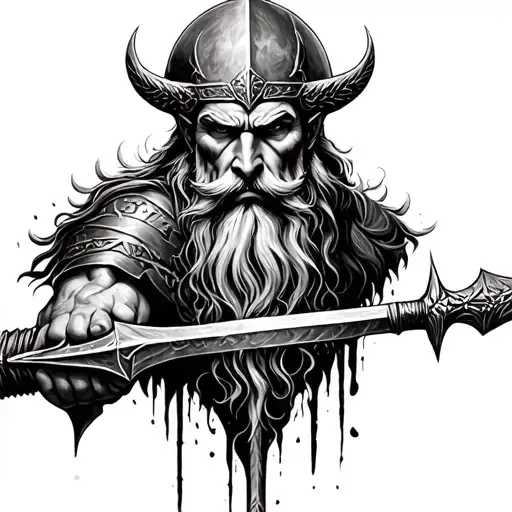 Odin And His Spear In Black White