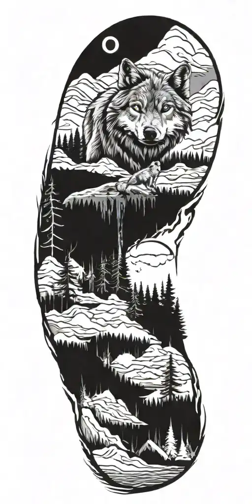 Wolf And Forest And Mountains